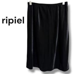 ripiel リピエール 日本製 高級感ベロア調ひざ丈スカート 黒 M 64