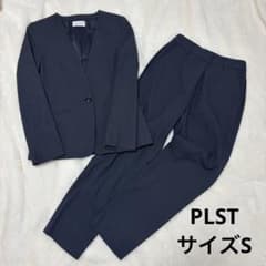 着用1回】PLST リネンブレンド ノーカラー セットアップ ネイビー