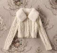 Meltie fur collar rabbit cable knit - メルカリ