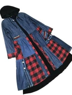 古着リメイク　ゆったり羽織りになるデニムパッチワークワンピース デニムリメイク 古着リメイク ゆったり羽織りになるデニムパッチワークワンピース