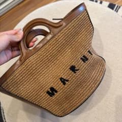 Sale MARNI マルニ　ロゴレザー ラフィア　トートバッグのサムネイル
