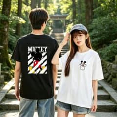 未使用 ミッキー プリント 親子お揃いコーデ 半袖 T シャツ BX111のサムネイル