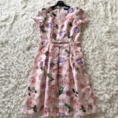 美品✨エムズグレイシー オーガンジーフラワードレス チェック　花柄　リボン 美品✨エムズグレイシー オーガンジーフラワードレス チェック 花柄