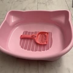 猫用トイレ ピンク 猫型 スコップ付きのサムネイル