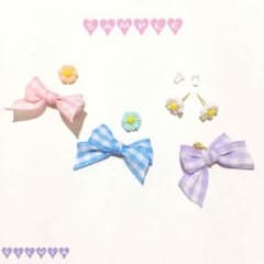 お色選べます❤︎ギンガムチェックリボンのキャッチ付きマーガレットピアス❁のサムネイル