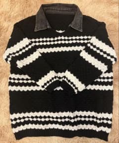 ☆ABIデニム襟付き ニット セーター ブラック ホワイト美品