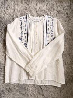 PAR ICI 刺繍 長袖ブラウス ホワイト