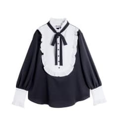 【美品】&ellecy アンドエルシー　バイカラーブラウス（リボン取り外しOK） 美品】&ellecy アンドエルシー バイカラーブラウス（リボン取り外しOK