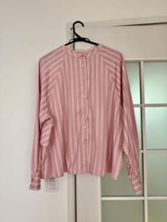 バックフリルバンドカラーシャツ　ピンク　Sのサムネイル