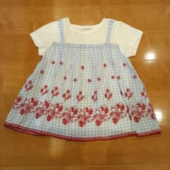 センスオブワンダー いちご 刺繍 水色チェック トップス - メルカリ
