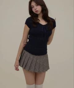 andmary Heart crochet knit tops navyのサムネイル
