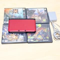 닌텐도 3DS LL 레드 + 몬한 소프트 4 개 세트
