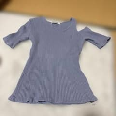 SNIDEL オープンショルダー リブニット 半袖 ブルー