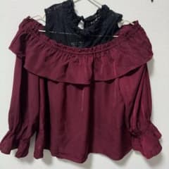 Pumpkin レース切替 オフショル トップス ボルドー 綺麗めのサムネイル