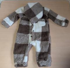 新品・未使用 ベビー服 ボアロンパース チェック柄 フード付き