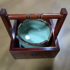 レトロ 木製 持ち手付き 灰皿 陶器製 置き型 - メルカリ