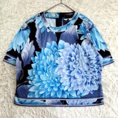 24413✨レオナール 花柄 カットソー Tシャツ コットン100% 綿 ブルー