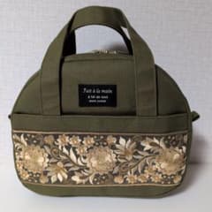 インド刺繍リボン　両面ポケット　カマボコボストン　ハンドメイドのサムネイル