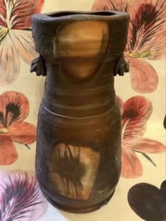 【美作】備前焼 花瓶 窯変 抜け 耳付き 花器 華道 茶道具 骨董 レトロ 美作】備前焼 花瓶 窯変 抜け 耳付き 花器 華道 茶道具 骨董 レトロ