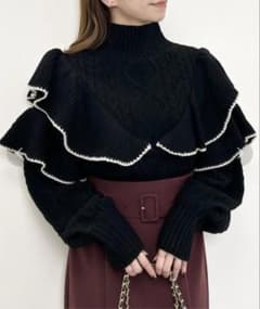 ボリュームフリルケーブルニット ブラック INGNI