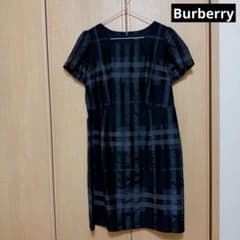 Burberry ワンピース 半袖 ブラック チェック サイズ46 レディース 