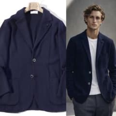 LARDINI ラルディーニ 美品 ニット テーラード ジャケット 紺ブレ XL