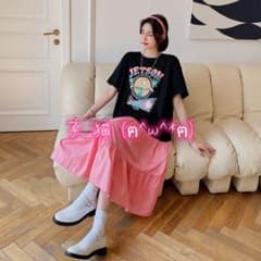 LDW230063新品 春 夏 ワンピース レディース 大きいサイズ黒色&ピンクのサムネイル