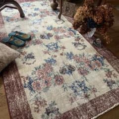 バーガンディ トルコヴィンテージラグ 210×109 ボタニカル オーバー