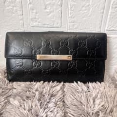 GUCCI シマ ロゴプレート Wホック 長財布 ブラック メンズ - メルカリ