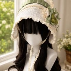 ロリータファッション用 ボンネット ホワイト×グリーンのサムネイル