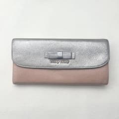 miu miu ミュウミュウ フラップ 長財布 リボン バイカラー 0506-⑥