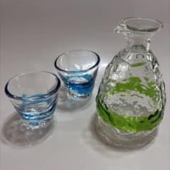 琉球ガラス　酒器セット　徳利1点　お猪口2点のサムネイル