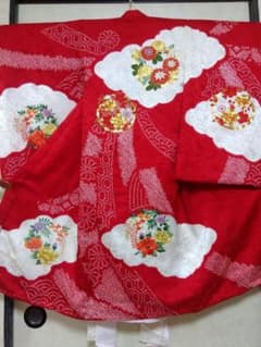 お宮参り 産着 熨斗目 正絹 絞り 刺繍 着物 長襦袢セットのサムネイル