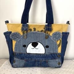 デニムリメイク トートバッグ くま - メルカリ
