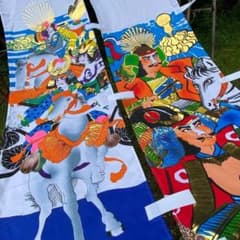 M182-2 武者絵 2枚組 リメイク素材 のぼり旗 木綿 幟 古布 生地 ②