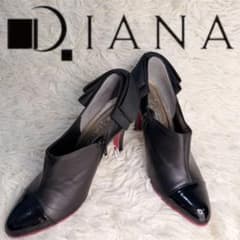 美品✨DIANA ブラック ハイヒール オープントゥ　ブーティ　取り外し可リボン
