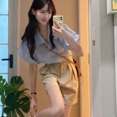 パフスリーブ シャツ ブラウス ブルーのサムネイル