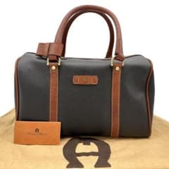 美品 アイグナー ミニボストンバッグ PVC × レザー ダーク