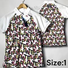 本*須様 パーリーゲイツ ロゴ総柄 半袖ポロシャツ レディース サイズ1