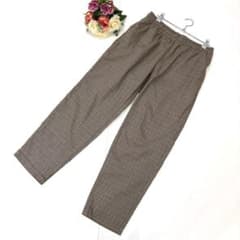 Monomart (M) Checkered Easy Pants, Brown, Elastic Waist, Relaxed Fit