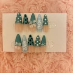 現品 ネイルチップ ハンドメイド ミント ホワイト ドットのサムネイル