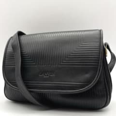 良品 LANVIN ショルダーバッグ ブラック オールレザー 斜め掛け h616 