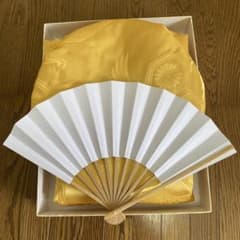 米寿(88歳)お祝い衣装　ちゃんちゃんこ　頭巾　祝扇子　黄・金茶　日本製のサムネイル