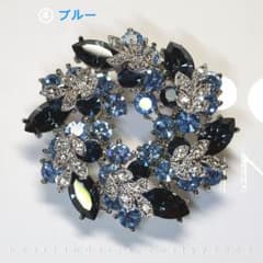 ブルー 花モチーフ ピンタイプ ブローチ スワロフスキークリスタル (4/4)のサムネイル