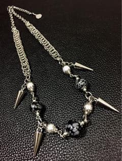 美品】鎧淡水パールオブシディアン天然石スパイク多重鎖帷子チェーン 