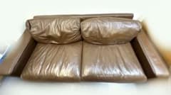 ２月2日まで、その後処分予定。送料込み　無印良品ブラウンレザー二人掛けソファ