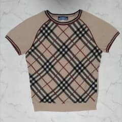 バーバリーブルーレーベル ノバチェック ニット ウール 半袖 ベージュ
