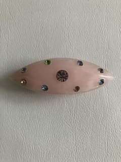 ヴィンテージ　バレッタ ヘアクリップ ピンク ストーン付きのサムネイル