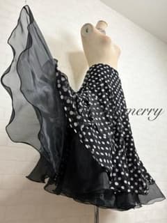 新品　社交ダンス　スカート　黒　白　水玉　パーティ　タンゴ　1271　クイック 新品 社交ダンス スカート 黒 白 水玉 パーティ タンゴ 1271