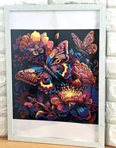 【手描きアート】北欧風 ポップアート パネル 蝶々と花 絵画 壁掛けのサムネイル